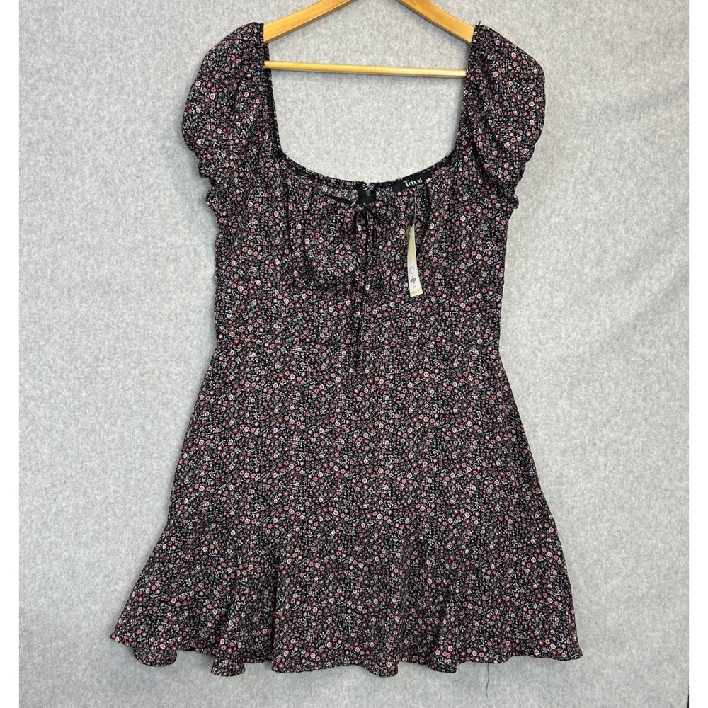 Trixxi Dark Floral Mini Dress Ruffle Sweetheart Neck Cottagecore Size XL NWT